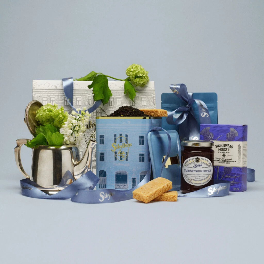 Presentpåse blå husburk